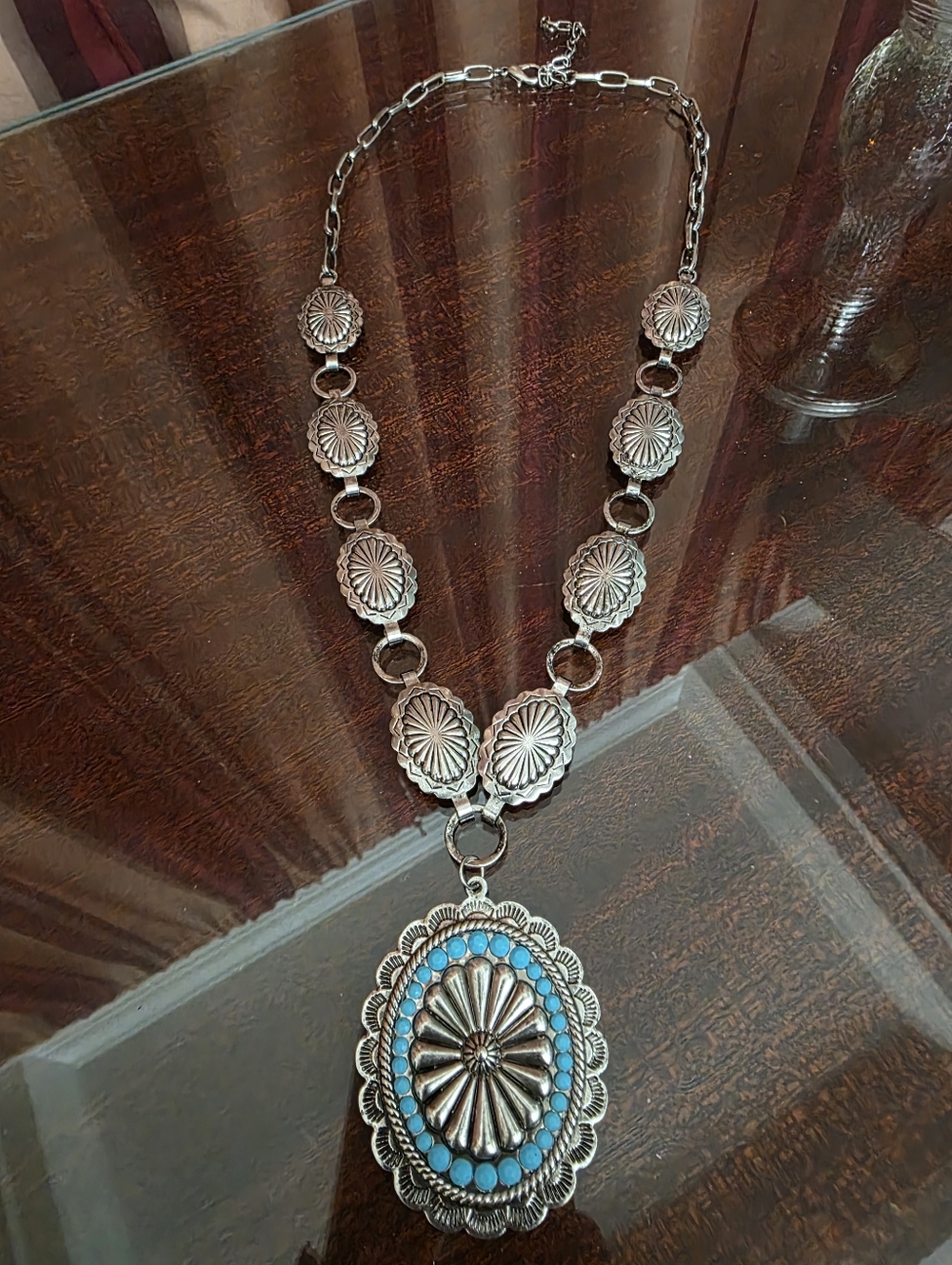New Silver-Tone Concho Western Statement Necklace